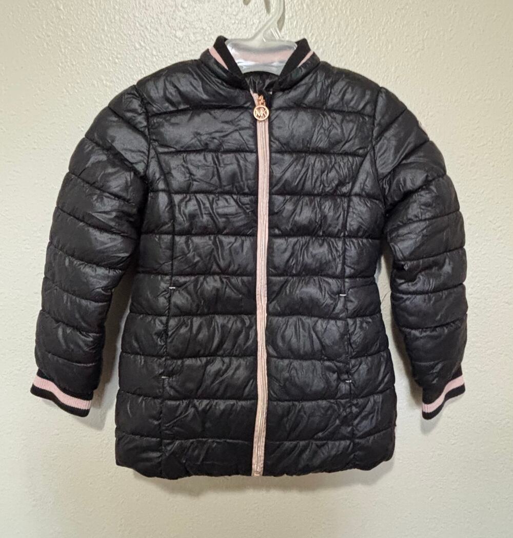 Cute!! Girls Michael Kors Black Pink Puffy Coat Jacket, size 6 6X